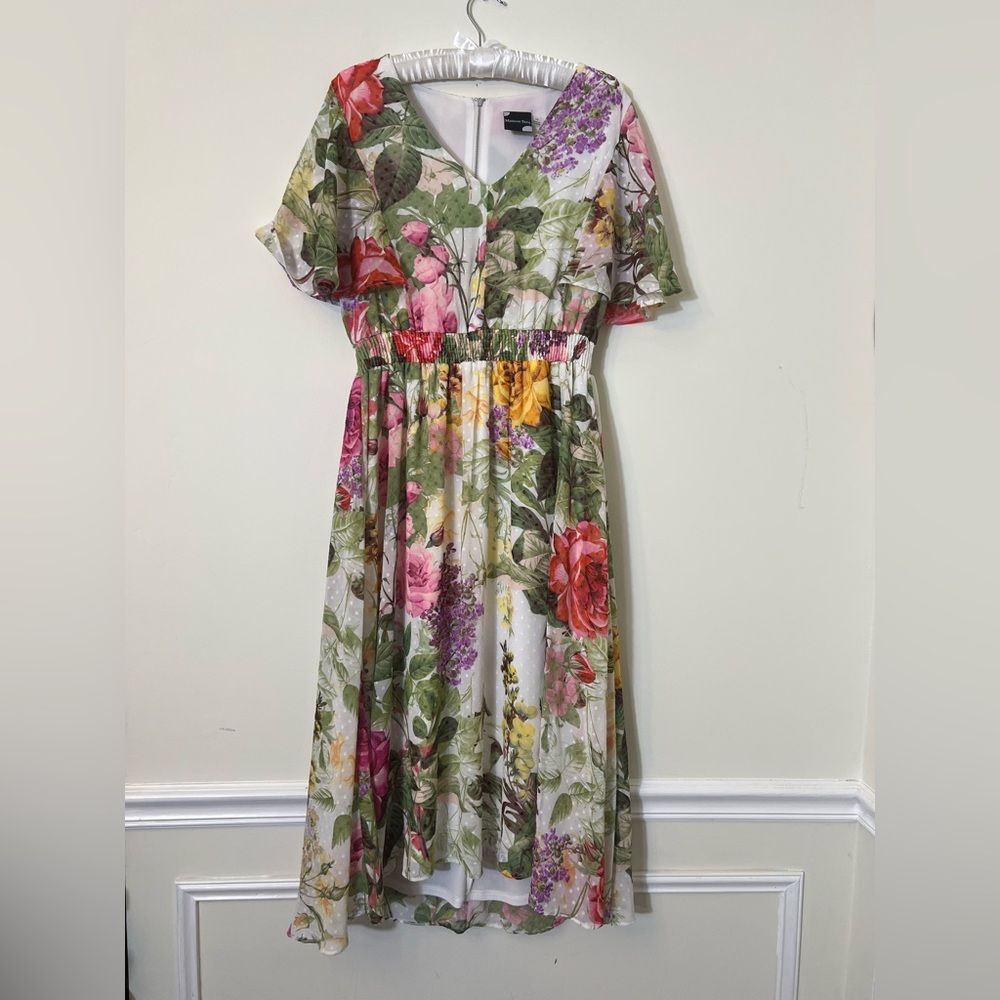 Maison Tara Floral Clip Dot Chiffon Midi Dress - Picture 2 of 6